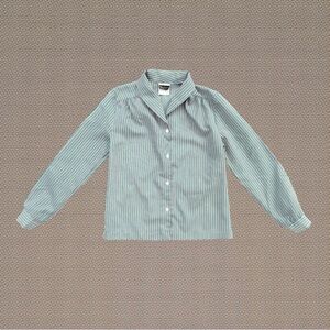 Vintage 70s Charlotte Ford for Luv-It Youth White Red Teal Striped Blouse Top